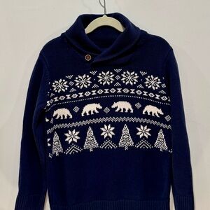 Children’s Place Sz 5/6 Boys Navy Sweater with White Fair Isle Pattern
